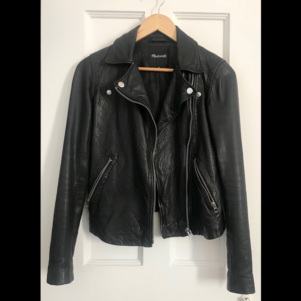 Madewell Washed Leather Motorcycle Jacket (XXS)